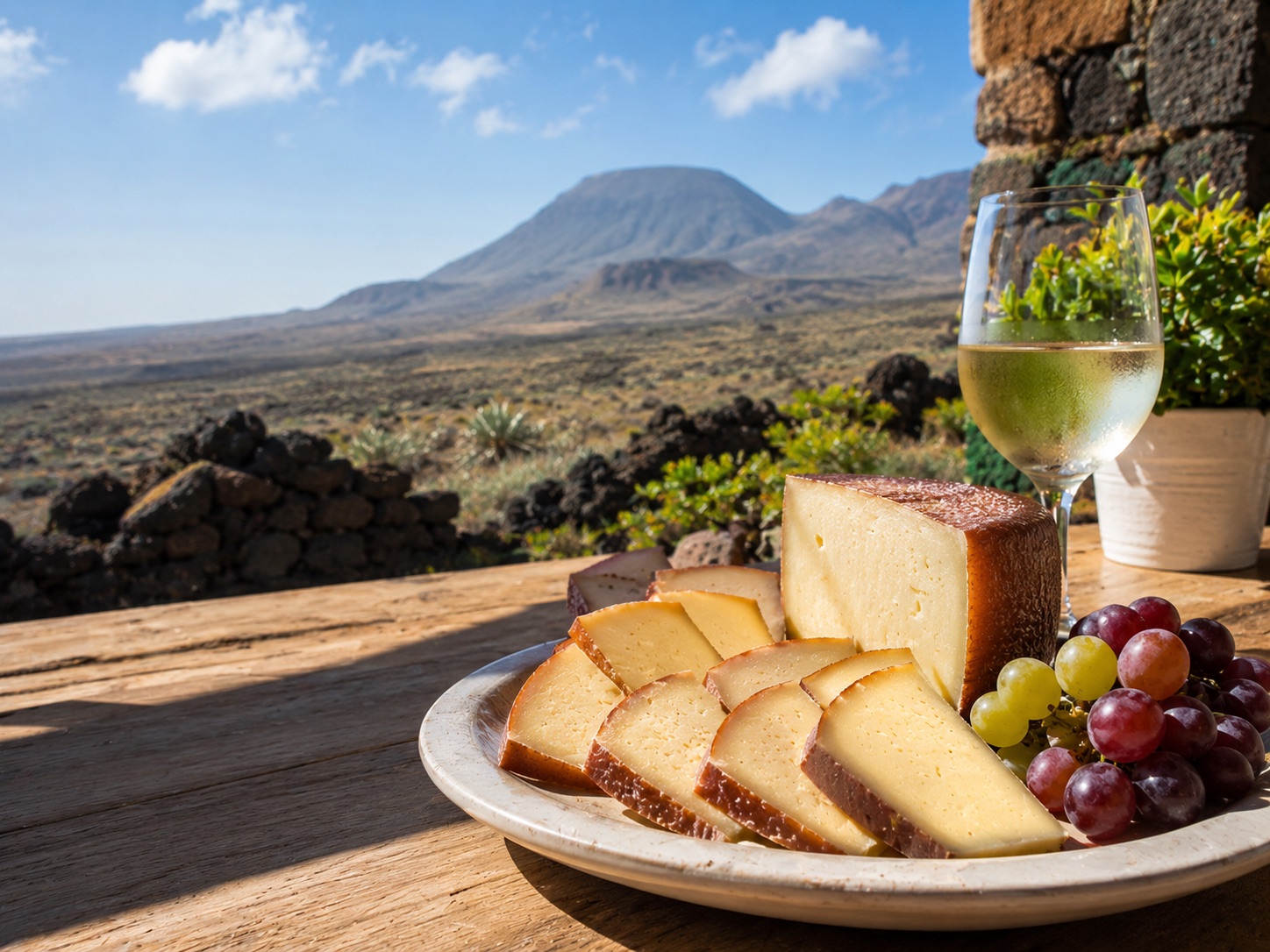 Geräucherter Käse Queso Herreño mit Wein von El Hierro