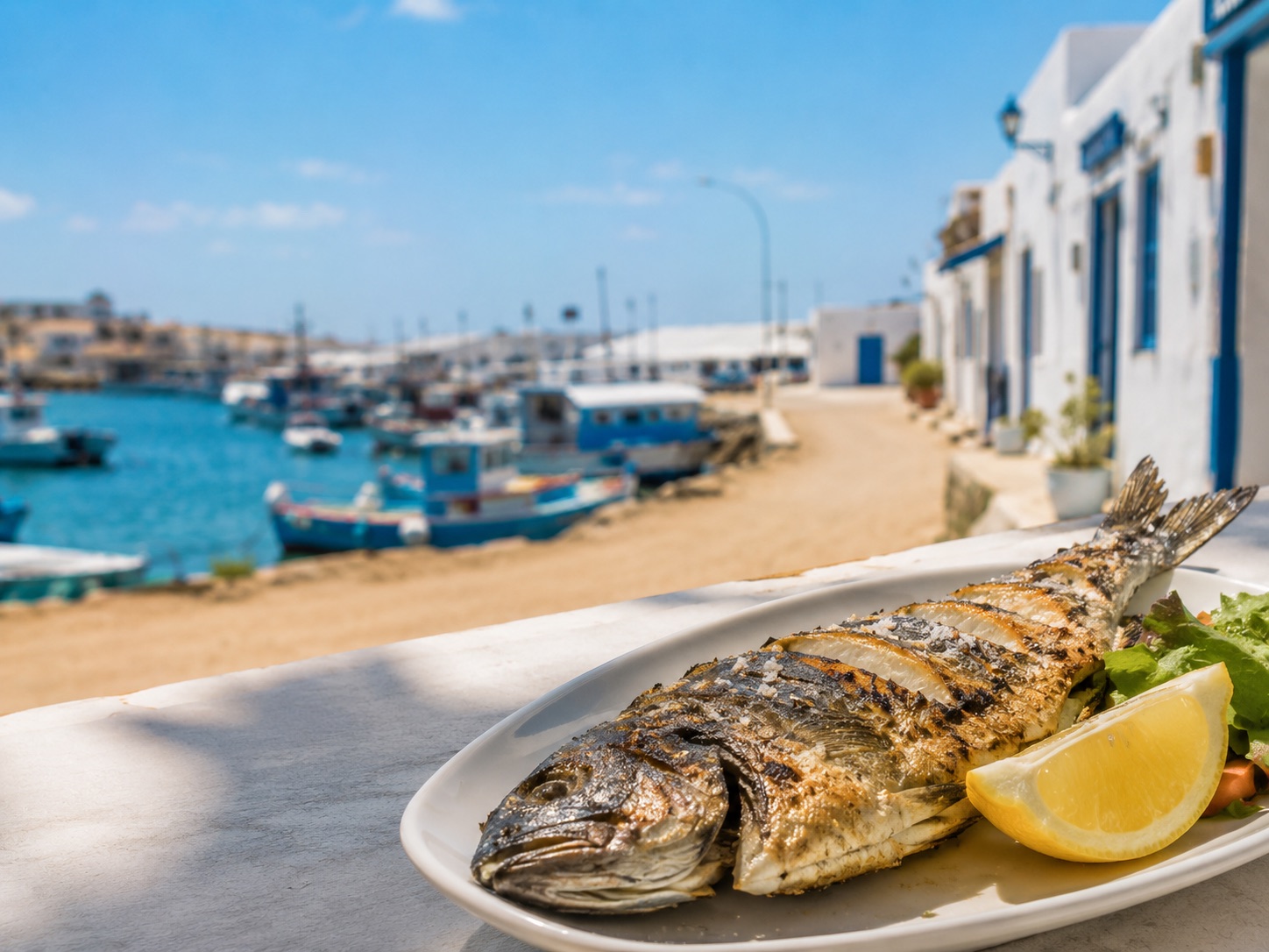 Frischer Fisch in einem Hafenrestaurant von Caleta de Sebo