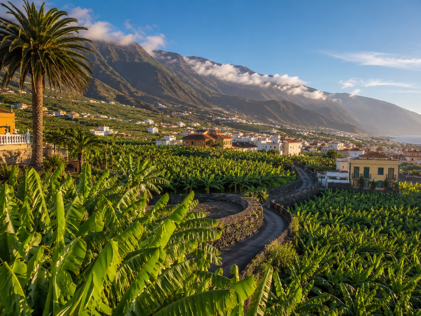 Bananenplantagen im sonnigen Aridane-Tal auf La Palma